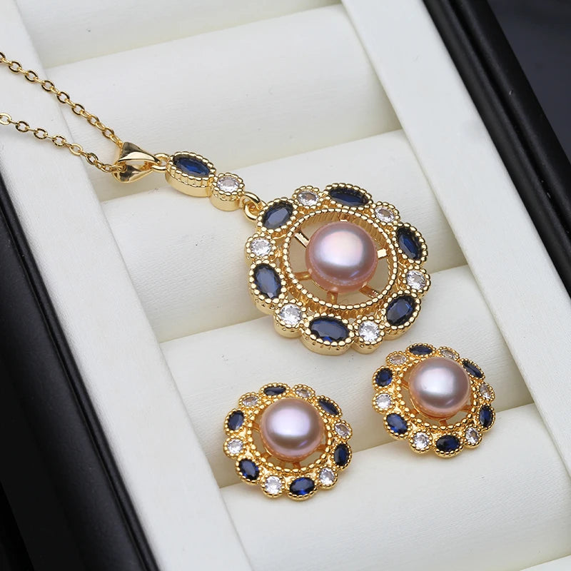Real Gold Plated Pearl Pendant Earrings Sets